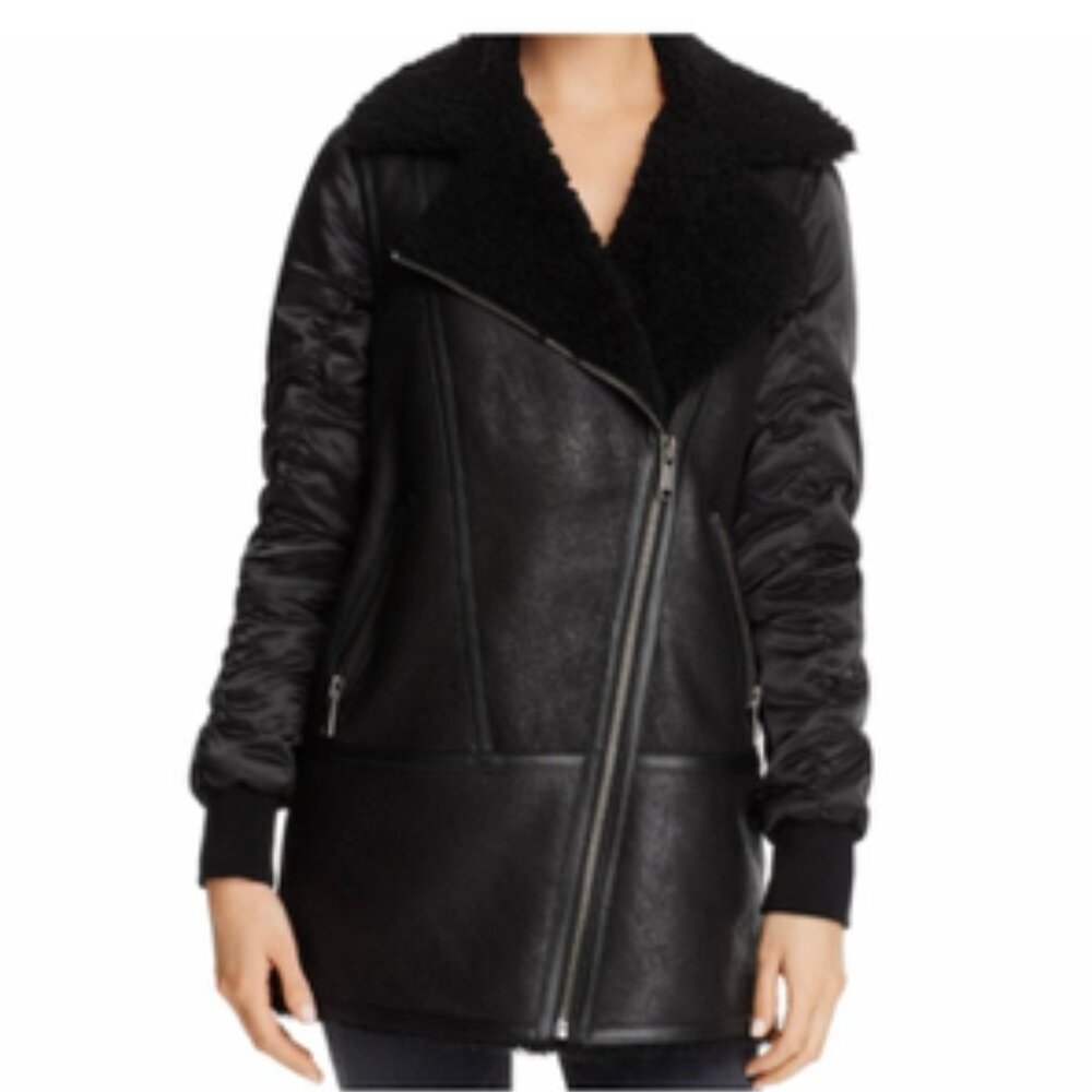 Andrew Marc Long Shearling Jacket, small in black